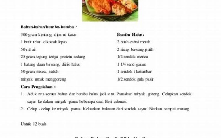 Gambar Resep Makanan dalam Bahasa Inggris